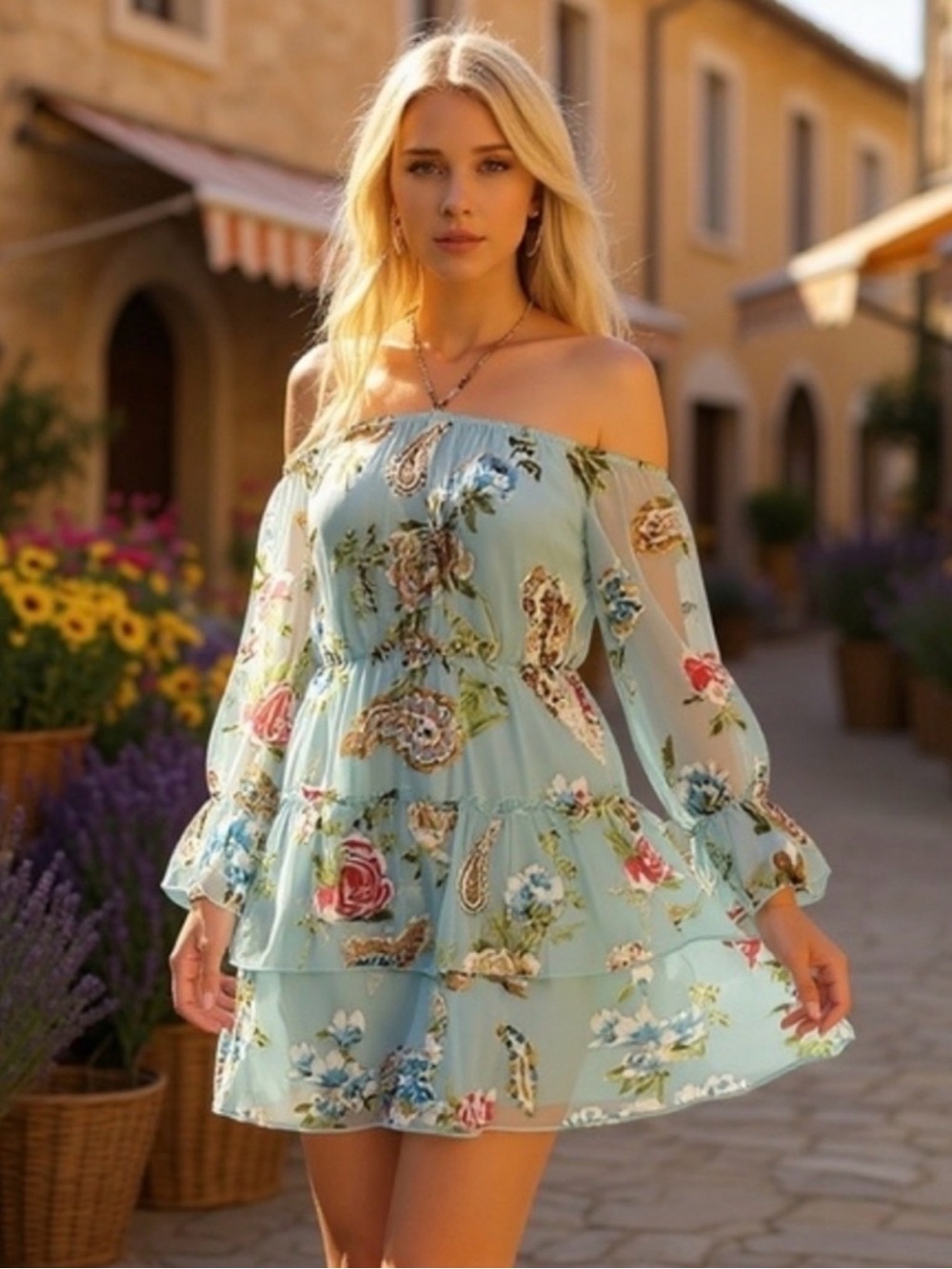 Alice + Olivia by Stacey Bendet Waylon off shoulder blouson dress silk blend 8